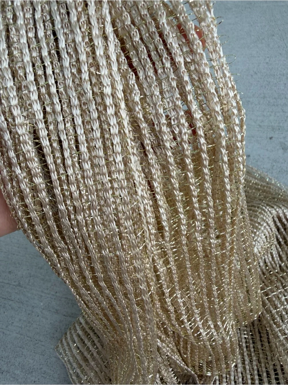 INC International Concepts Metallic Knit Fringe Scarf Sand Gold Shimmer NWT